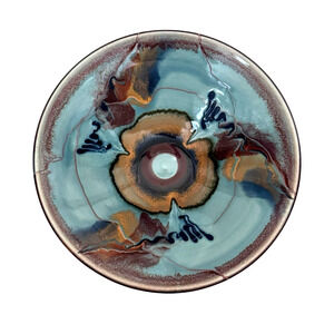 Daniel Marshall Studio Art Pottery Bowl Bullseye Drip Glaze Abstract Signed Blue